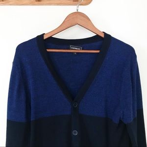 Express Blue Colorblock V neck Cardigan